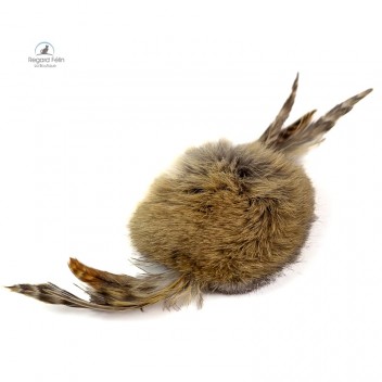Jouet pour chat contre l'ennui en peau de lapin et plumes