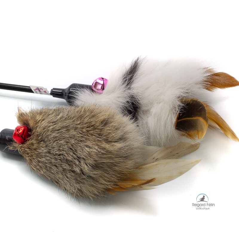 Plumeau pour chat en fourrure naturelle et plumes