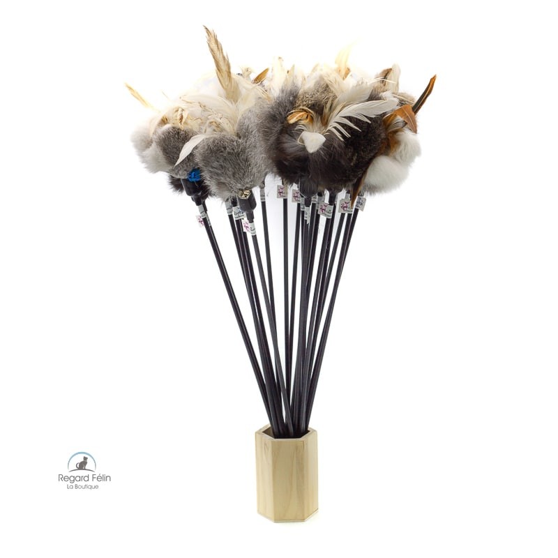 Plumeau pour chat en fourrure naturelle et plumes