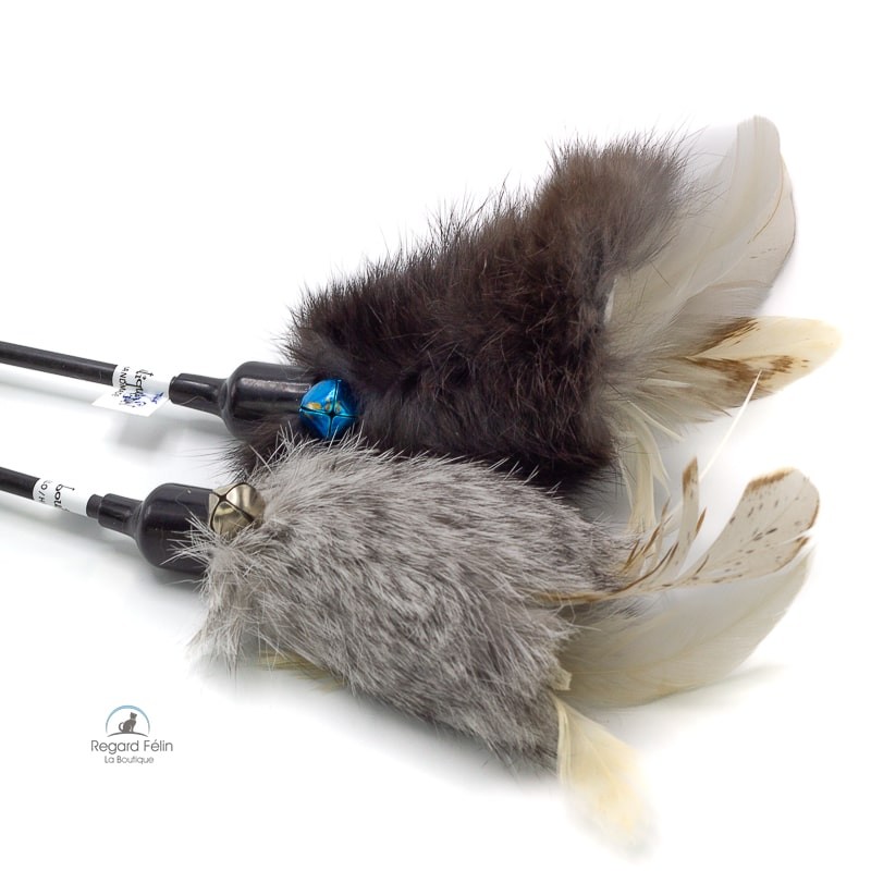 Plumeau pour chat en fourrure naturelle et plumes