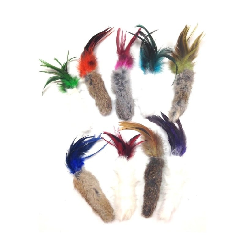 Jouet pour chat en fourrure et plumes avec cataire