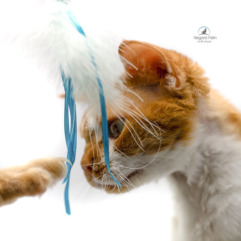 Plumeau pour chat avec pompons-rubans-plumes